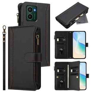 For HMD Pulse Pro / HMD Pulse Magnetic Closure 9 Card Slots Zipper Leather Case with Hand Strap(Black)