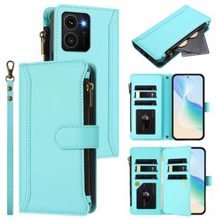 For HMD Skyline Magnetic Closure 9 Card Slots Zipper Leather Case with Hand Strap(Mint Green)