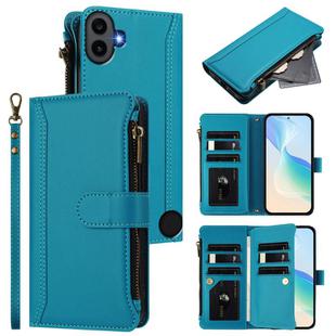 For Nothing CMF Phone 1 Magnetic Closure 9 Card Slots Zipper Leather Case with Hand Strap(Turquoise)