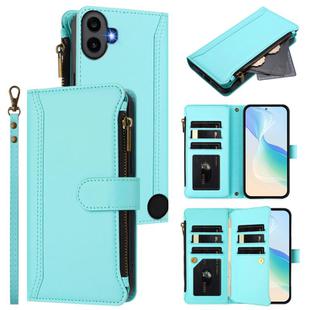 For Nothing CMF Phone 1 Magnetic Closure 9 Card Slots Zipper Leather Case with Hand Strap(Mint Green)