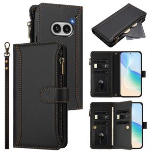 For Nothing Phone 2A Magnetic Closure 9 Card Slots Zipper Leather Case with Hand Strap(Black)