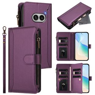 For Nothing Phone 2A Magnetic Closure 9 Card Slots Zipper Leather Case with Hand Strap(Purple)