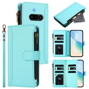 For Nothing Phone 3a Magnetic Closure 9 Card Slots Zipper Leather Case with Hand Strap(Mint Green)