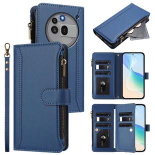 For Nothing Phone 3a Pro Magnetic Closure 9 Card Slots Zipper Leather Case with Hand Strap(Dark Blue)