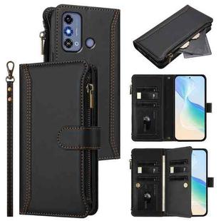 For ZTE Blade A53 / A53+ Magnetic Closure 9 Card Slots Zipper Leather Case with Hand Strap(Black)