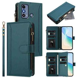 For ZTE Blade A53 / A53+ Magnetic Closure 9 Card Slots Zipper Leather Case with Hand Strap(Dark Green)