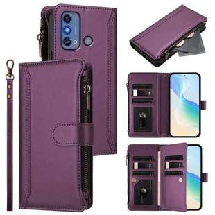 For ZTE Blade A53 Pro Magnetic Closure 9 Card Slots Zipper Leather Case with Hand Strap(Purple)