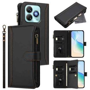 For ZTE Blade A75 4G Magnetic Closure 9 Card Slots Zipper Leather Case with Hand Strap(Black)