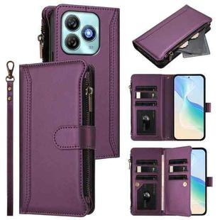 For ZTE Blade A75 4G Magnetic Closure 9 Card Slots Zipper Leather Case with Hand Strap(Purple)