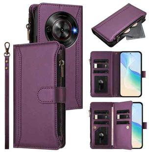For ZTE Blade A75 5G / Nubia Focus 5G Magnetic Closure 9 Card Slots Zipper Leather Case with Hand Strap(Purple)