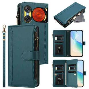 For ZTE Nubia Music 2 Magnetic Closure 9 Card Slots Zipper Leather Case with Hand Strap(Dark Green)