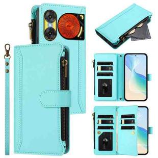For ZTE Nubia Music 2 Magnetic Closure 9 Card Slots Zipper Leather Case with Hand Strap(Mint Green)