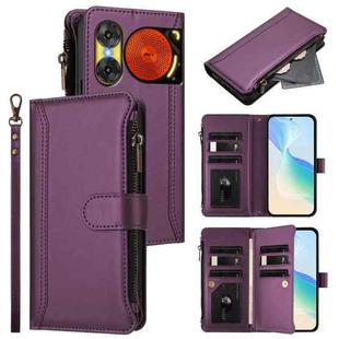 For ZTE Nubia Music 2 Magnetic Closure 9 Card Slots Zipper Leather Case with Hand Strap(Purple)