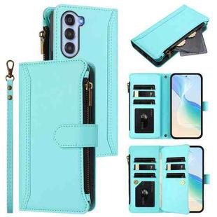 For ZTE Nubia S 5G A403ZT Magnetic Closure 9 Card Slots Zipper Leather Case with Hand Strap(Mint Green)