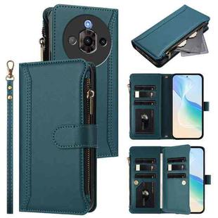 For ZTE Nubia Focus Pro 5G Magnetic Closure 9 Card Slots Zipper Leather Case with Hand Strap(Dark Green)