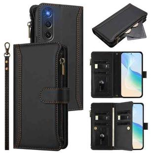 For ZTE Nubia Red Magic 10 Air Magnetic Closure 9 Card Slots Zipper Leather Case with Hand Strap(Black)