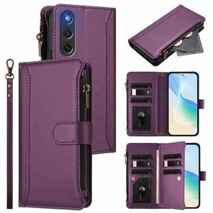 For ZTE Nubia Red Magic 10 Air Magnetic Closure 9 Card Slots Zipper Leather Case with Hand Strap(Purple)