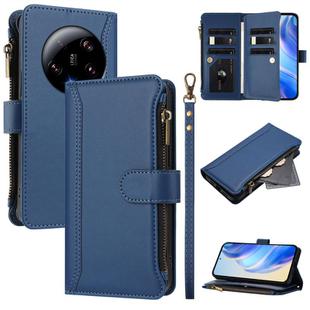 For Xiaomi 13 Ultra Magnetic Closure 9 Card Slots Zipper Leather Case with Hand Strap(Dark Blue)