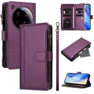 For Xiaomi 15 Ultra Magnetic Closure Nine Card Slots Zipper Leather Case with Hand Strap(Purple)