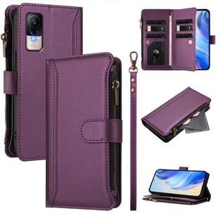 For Xiaomi Civi 1S Magnetic Closure 9 Card Slots Zipper Leather Case with Hand Strap(Purple)