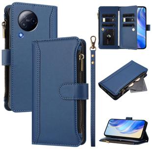For Xiaomi Civi 3 Magnetic Closure 9 Card Slots Zipper Leather Case with Hand Strap(Dark Blue)