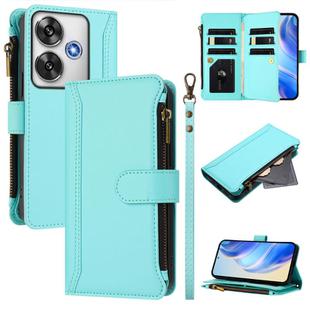 For Xiaomi Poco F6 Magnetic Closure 9 Card Slots Zipper Leather Case with Hand Strap(Mint Green)