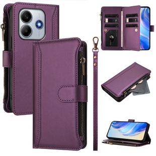 For Xiaomi Poco M7 Pro 5G Magnetic Closure 9 Card Slots Zipper Leather Case with Hand Strap(Purple)