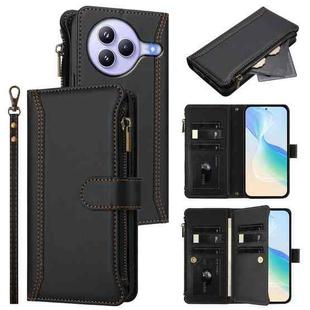 For Xiaomi Civi 5 Pro Magnetic Closure 9 Card Slots Zipper Leather Case with Hand Strap(Black)