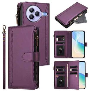 For Xiaomi Civi 5 Pro Magnetic Closure 9 Card Slots Zipper Leather Case with Hand Strap(Purple)