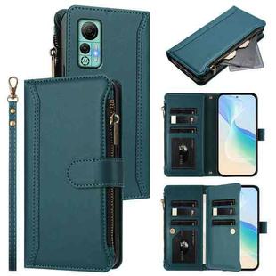 For Ulefone Note 14 Magnetic Closure 9 Card Slots Zipper Leather Case with Hand Strap(Dark Green)