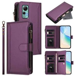 For Ulefone Note 14 Magnetic Closure 9 Card Slots Zipper Leather Case with Hand Strap(Purple)