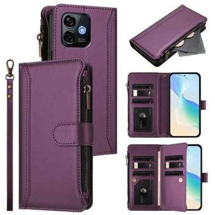 For Ulefone Note 16 Pro Magnetic Closure 9 Card Slots Zipper Leather Case with Hand Strap(Purple)