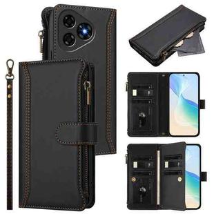 For Ulefone Note 19 Magnetic Closure 9 Card Slots Zipper Leather Case with Hand Strap(Black)
