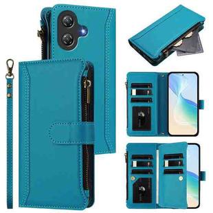 For Ulefone Note 21 Magnetic Closure 9 Card Slots Zipper Leather Case with Hand Strap(Turquoise)