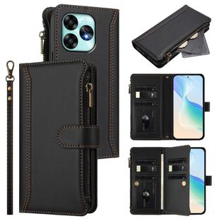For Umidigi A15 / A15C / A15T Magnetic Closure 9 Card Slots Zipper Leather Case with Hand Strap(Black)