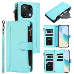 For Umidigi Note 90 Magnetic Closure 9 Card Slots Zipper Leather Case with Hand Strap(Mint Green)