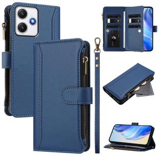 For Redmi 12 4G / 5G / Note 12R Magnetic Closure 9 Card Slots Zipper Leather Case with Hand Strap(Dark Blue)