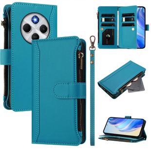 For Redmi 14C 4G / 14R 5G / A3 Pro Magnetic Closure Nine Card Slots Zipper Leather Case with Hand Strap(Turquoise)