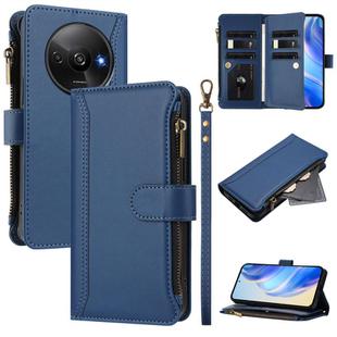 For Redmi A3 / A3x / Poco C61 Magnetic Closure 9 Card Slots Zipper Leather Case with Hand Strap(Dark Blue)