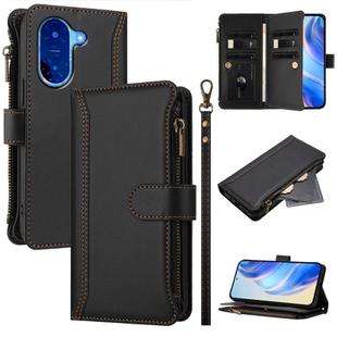 For Redmi A5 4G 173.3mm Magnetic Closure 9 Card Slots Zipper Leather Case with Hand Strap(Black)