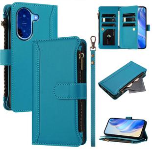 For Redmi A5 4G 173.3mm Magnetic Closure 9 Card Slots Zipper Leather Case with Hand Strap(Turquoise)