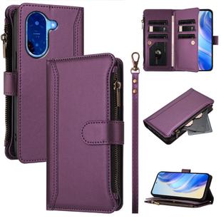 For Redmi A5 4G 173.3mm Magnetic Closure 9 Card Slots Zipper Leather Case with Hand Strap(Purple)