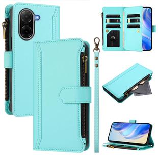 For Redmi A5 4G 171.7mm / Poco C71 Magnetic Closure 9 Card Slots Zipper Leather Case with Hand Strap(Mint Green)