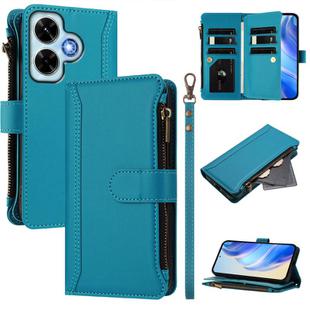 For Redmi Note 13 4G Magnetic Closure 9 Card Slots Zipper Leather Case with Hand Strap(Turquoise)