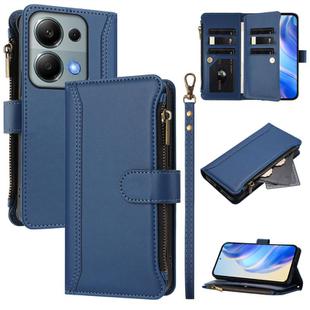 For Redmi Note 13 Pro 4G / Poco M6 Pro 4G Magnetic Closure 9 Card Slots Zipper Leather Case with Hand Strap(Dark Blue)
