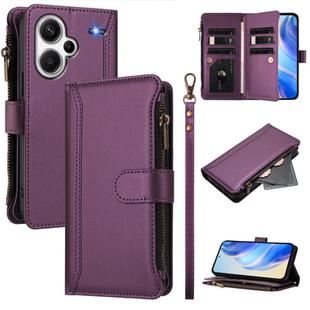 For Redmi Note 13 Pro+ 5G Magnetic Closure 9 Card Slots Zipper Leather Case with Hand Strap(Purple)