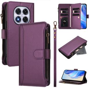 For Redmi Note 14 Pro 4G Magnetic Closure 9 Card Slots Zipper Leather Case with Hand Strap(Purple)
