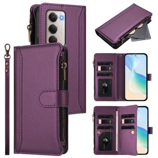 For Redmi 15 5G Global / 15 4G SEA 169.5mm Magnetic Closure 9 Card Slots Zipper Leather Case with Hand Strap(Purple)