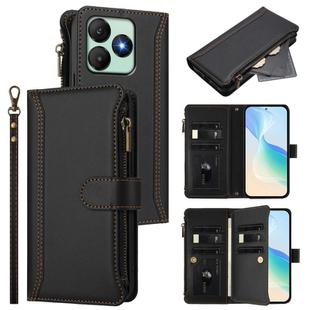 For Wiko T20 Magnetic Closure 9 Card Slots Zipper Leather Case with Hand Strap(Black)