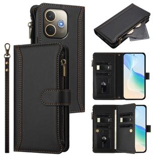 For OPPO A5 Pro 5G Global / A5 Pro 4G Global Magnetic Closure 9 Card Slots Zipper Leather Case with Hand Strap(Black)